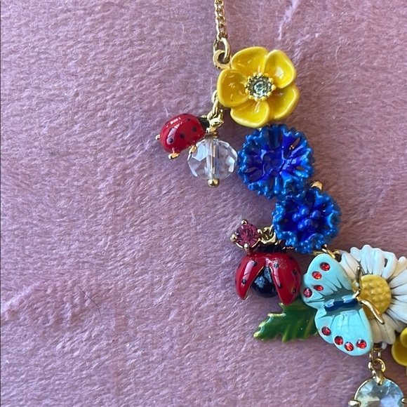 LES NEREIDES Blue and Yellow Floral Necklace with Crocheted Flowers - Picture 2 of 8